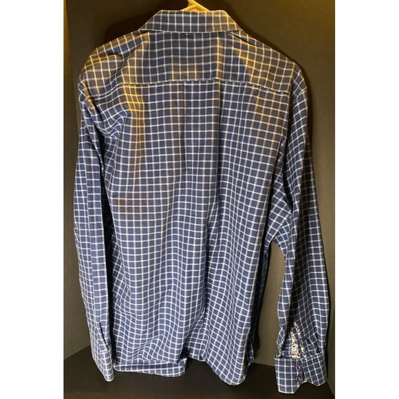 Robert Graham Long Sleeve Shirt Mens XL Plaid Check Blue Floral Flip Cuff - Picture 4 of 10